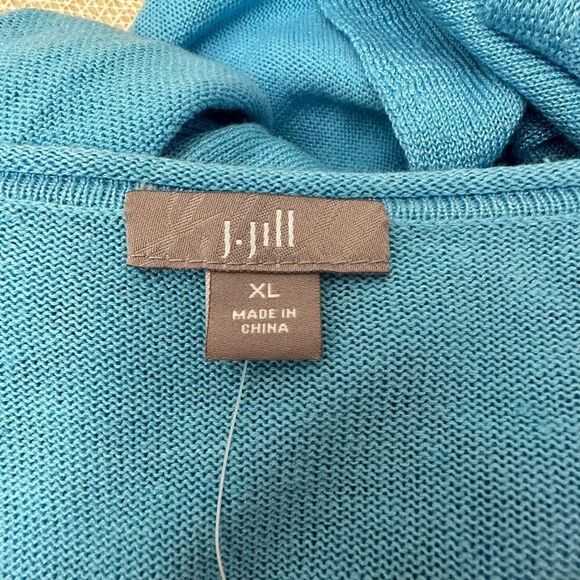 J. Jill Tidal Blue Open Front Knit Lightweight Linen Blend Cardigan Size XL NEW - Picture 5 of 9